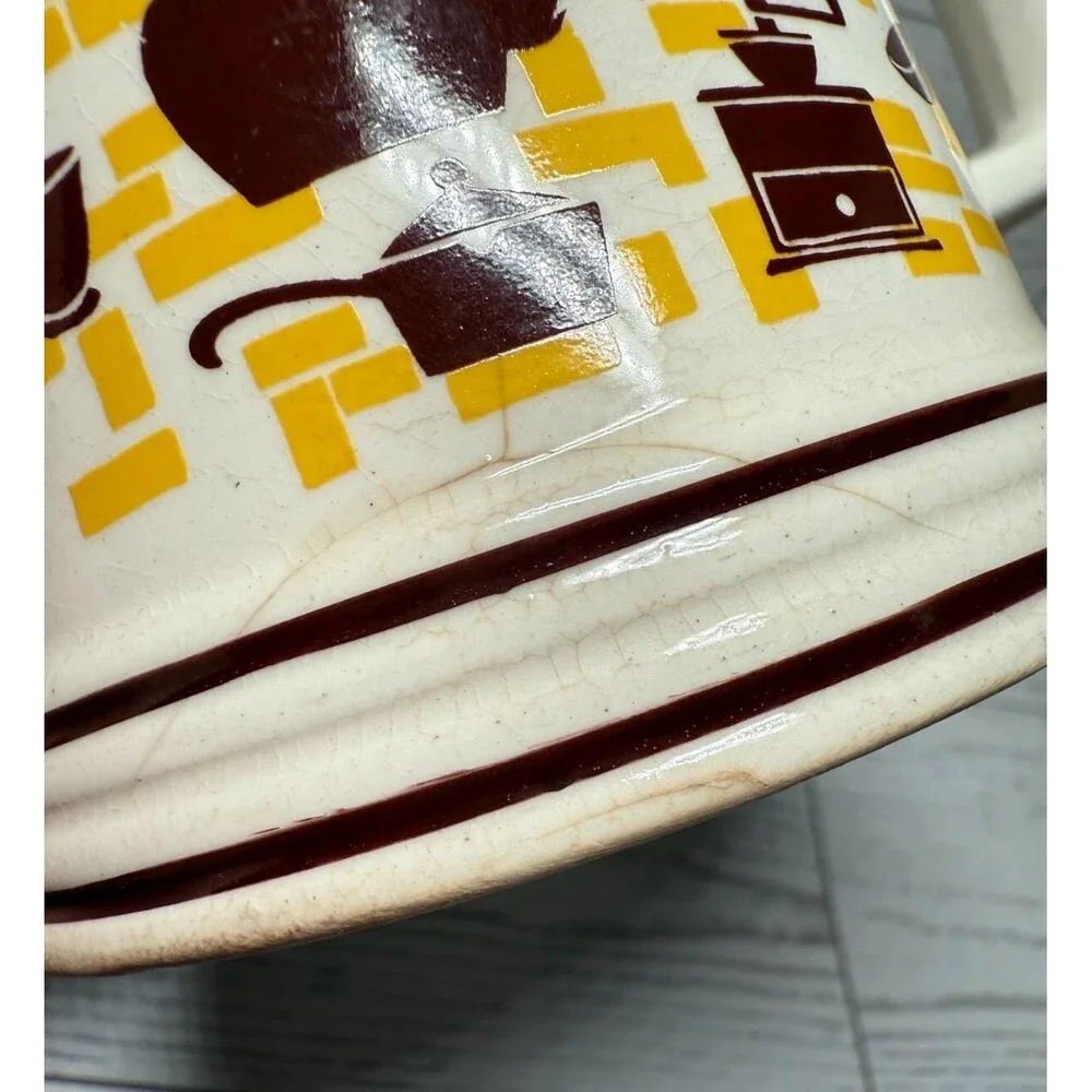 Vintage Yellow Brick and Brown Cast Iron Ceramic Cream and Sugar Set